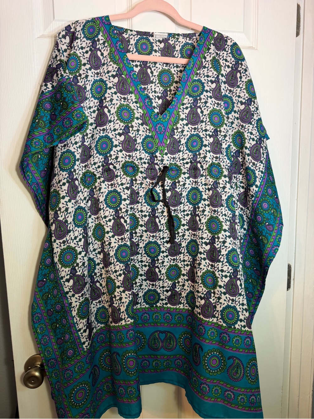 V-Neck Boho Paisley Tunic in Teal, Green & Purple